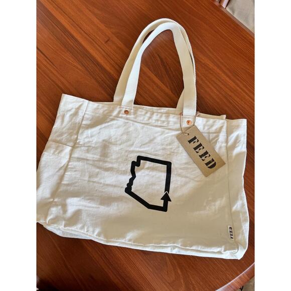 NWT FEED Limited Edition Custom Tote Bag Off White Canvas Reusable Ecofriendly - Picture 1 of 6